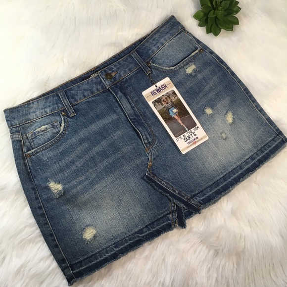 Rewash Dresses & Skirts - NWT REWASH Denim Mini Skirt with Frayed Hem 12